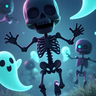 an animated skeleton dancing in the moonlight with ghost like creatures around him and on his back Halloween 4d Cool Lockscreen, Skull Iphone, Profile Picture Instagram Pink, Qhd, dark slate gray