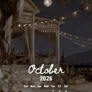an image of a calendar for october with pumpkins on the ground in front of a gazebo Halloween Calendar dark slate gray