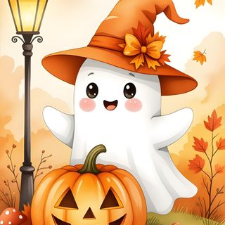 a cartoon ghost with a pumpkin in its hand Halloween Clipart Thanksgiving Ghost, Halloween Images Cute, Cute Happy Halloween Images, khaki