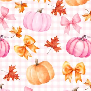 watercolor pumpkins with bows and leaves on a checkered tablecloth background photo Pink And Orange Halloween Cute Preppy Fall Bows, Fall Girly, Pastel Girly Cute Fall Backgrounds, lavender blush