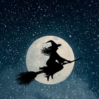 a witch flying through the night sky on her broom Witch Broomstick For Halloween Witch Broomstick, Witch Broom, Spooky Witch Background, midnight blue