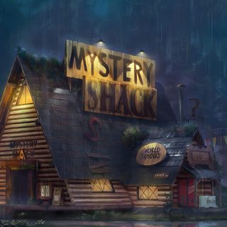 a painting of a house in the woods with a sign that reads mystery shack on it Gravity Falls Halloween dark slate gray