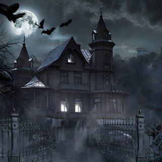 a creepy house with bats flying over it Halloween Creepy House Spooky House For Laptop, Scary Mansion, Gothic Mansion Hd, dark slate gray