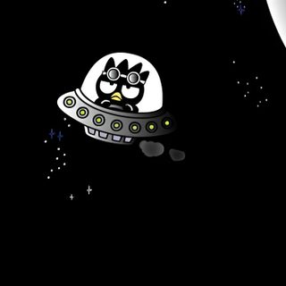 two cartoon cats riding on top of an alien ship in space with stars around them Badtz Maru Halloween Badtz Maru Ipad, Laptop, Chococat Background Laptop, black