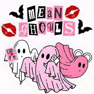 the words mean ghouls are written in pink and black Cute Halloween Mean Girls Pink Halloween Macbook, Cute Halloween Mean Girls, Mean Girls Halloween, white smoke