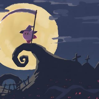 a cartoon character holding an umbrella standing on top of a hill with graveyard in the background Kirby Halloween 4k Kirby Art, Kirby Pc, Gamer Girl, Fire Emblem, Laptop Kirby, Adventure Time, dark slate gray