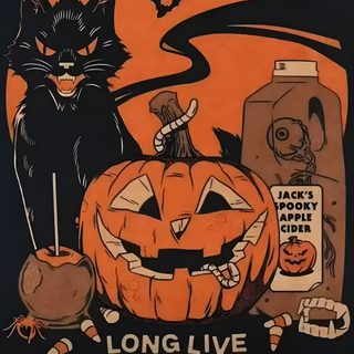 an old halloween poster with cats and pumpkins Retro Halloween Orange Pinterest Halloween Posters, Halloween Poster Pictures, Halloween Posters Ideas, dark olive green