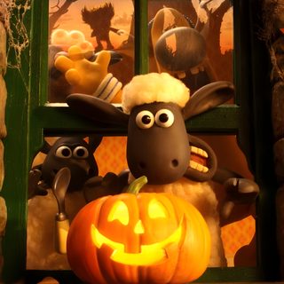 a sheep and two lambs sitting in front of a window with a carved pumpkin Halloween Sheep Orang Shaun The Sheep, Shaun The Sheep Halloween Movie, Shaun The Sheep Iphone, maroon