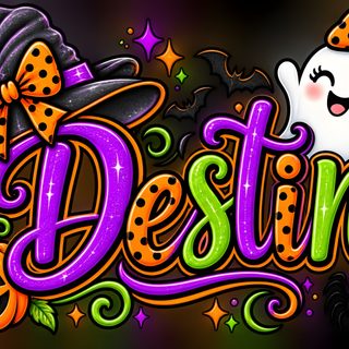 the word destin is decorated with pumpkins and ghost hats on it's head Halloween Name black