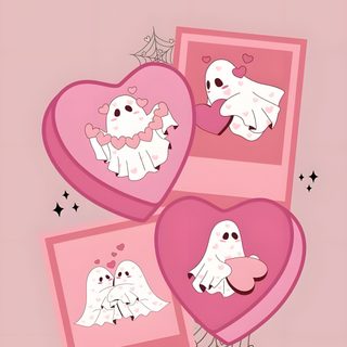 two hearts with ghost faces on them and the words be my valentine written in black Halloween Conversation Hearts Spooky Valentines Iphone, Spooky Valentines Aesthetic, Valentines Day Iphone, light pink