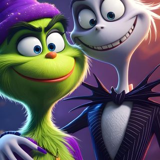 the grin and his friend are dressed up for halloween Grinch Halloween Grinch Images, Nightmare Before Christmas Drawings, Disney Pop Art, dark slate gray