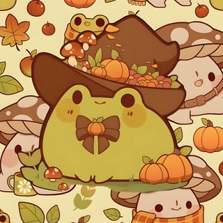 an animal with a bow tie and hat surrounded by mushrooms Cute Halloween Frog Fall Anime, Legolas Cat, Frog Halloween, Cute Fall Mushroom, Boss, peru