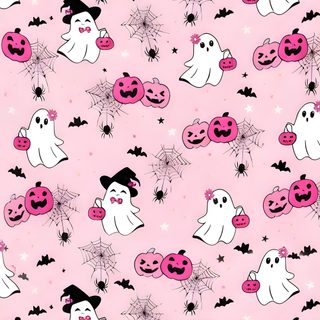 a pink background with ghost faces and spider webs Halloween Ghosts And Webs On Pink Aesthetic Design, Halloween Pink Background Aesthetic, Halloween Pink Aesthetic, misty rose
