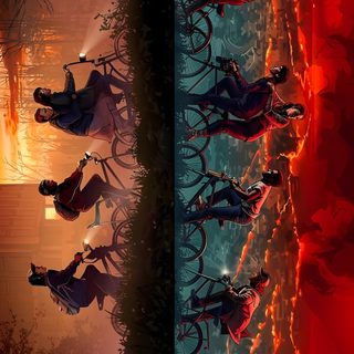 two pictures with different scenes in the same photo, one is red and the other is blue Stranger Things Halloween Cool Stranger Things Art, Stranger Things Ps5, Stranger Things Season 4 Characters, black