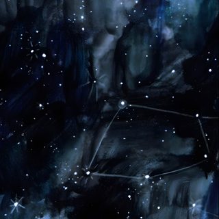an abstract painting with stars and lines in the night sky above some rocky terrains Hand Drawn Halloween Constellation Navy Abstract Artwork, Blue Tarot Aesthetic, Dark Blue Space Aesthetic, black