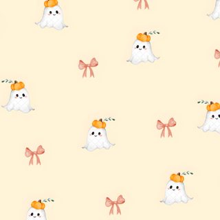 a pattern with ghostes and bows on a peach background Preppy Halloween Desktop papaya whip