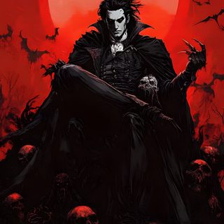 a man sitting on top of a pile of skulls in front of a full moon Halloween Vampire Star Wars Dark Jedi, Dracula Film, Art Vampire, Gothic Mask, Vampire Castle, black