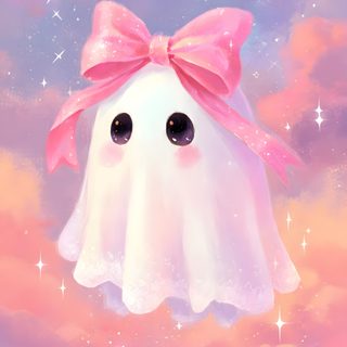 a painting of a ghost floating in the air with a pink bow on its head Kawaii Girly Cute Halloween Kawaii Ghost, Cute Halloween Illustration, Cute Ghost, Goth, light pink