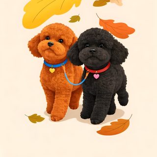 two black poodles standing next to each other with autumn leaves on the ground Halloween Poodle Cartoon Animals, Dogs, Animals, antique white