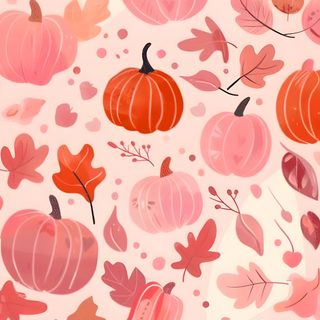 an orange and pink fall pattern with pumpkins, leaves, and acorns Pink And Orange Halloween Fall Iphone Pink, Fall Pastel, Pink Fall Background, Fall With Pink,