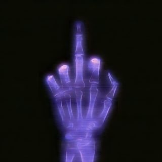 an image of a purple hand that is glowing in the dark with fingers pointing up Halloween Skeleton Hand Purple Purple Middle Finger Emoji, Purple Skeleton Meme Gif, Dark Purple Gif, black
