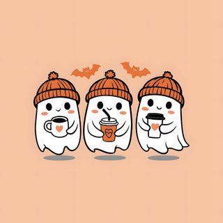 three snowmen with hats and bats on their heads, one is holding a cup Halloween Apple Watch Faces Iphone October, October Iphone, Halloween Iphone Aesthetic, burlywood