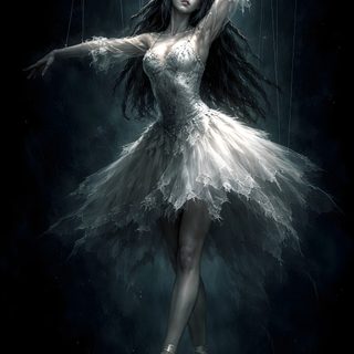 the poster for marina's house shows a ballerina in white dress with long black hair Halloween Ballerina Cover, black
