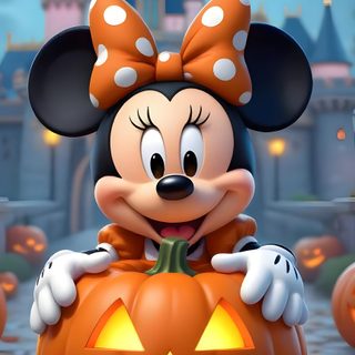 a mickey mouse pumpkin with a castle in the background Halloween Disney 4k Halloween, dim gray