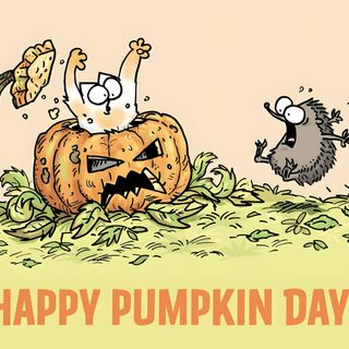 an image of a happy pumpkin day with a hedge and cat in the grass next to it Simons Cat Halloween Hd Simon The Cat Christmas, Simons Cat Hedgehog, Simons Cat Characters, khaki