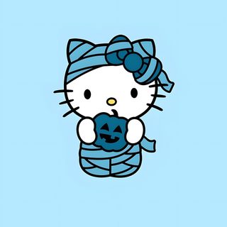 hello kitty holding a pumpkin in her hands with the caption hello kitty on it Blue Hello Kitty Halloween Hello Kitty Cake, Cat Cake, Kitty, Dark Blue, Hello Kitty, pale turquoise