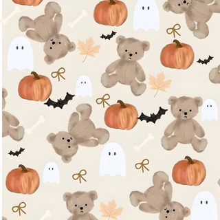 a pattern with teddy bears and pumpkins on it's side, as well as bats Teddy Bear Halloween Autumn Phone, Christmas Iphone Cute, Halloween Iphone Backgrounds, beige