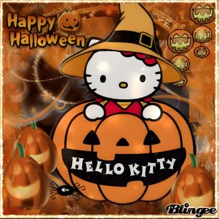 a hello kitty sitting on top of a pumpkin Cute Hello Kitty Halloween Gif Hello Kitty Funny, Happy Halloween Gif, Happy Halloween Pictures, sienna