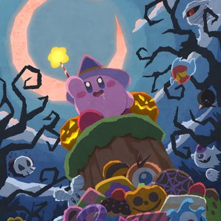 a painting of an animal on top of a pile of candy Kirby Halloween Iphone Nintendo Halloween, Kirby Autumn, Kirby Character, slate gray
