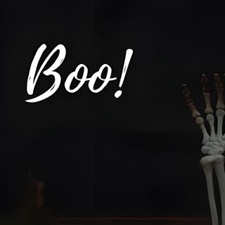 a skeleton sitting in front of two pumpkins with the words boo on it's side Halloween Fb Halloween Party Facebook Event Cover Photo, Spooky Facebook Cover Photos, Spooky Season Cover Photo, black
