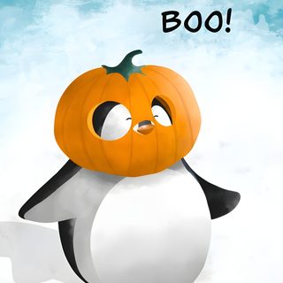 a penguin with a pumpkin on it's head and the words boo above it Penguin Halloween Penguin In A Costume, Thanksgiving Penguin, Halloween Penguin Clipart, lavender