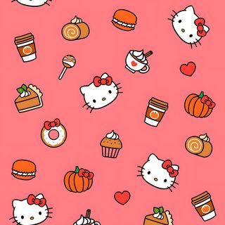 hello kitty wallpaper with many different types of food Halloween Hello Kitty Fall Hello Kitty Halloween, Hello Kitty Pumpkin, Hello Kitty Hd, light coral