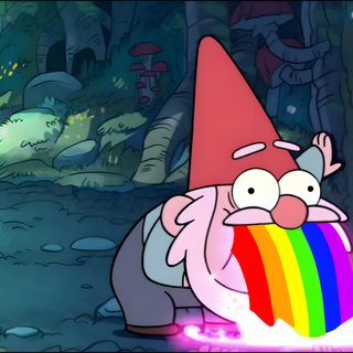 a cartoon character with a rainbow in his hand Halloween Gnome Desktop Gravity Falls Laptop, Gravity Falls Background Computer, Gravity Falls Gnome Throwing Up, dark slate gray