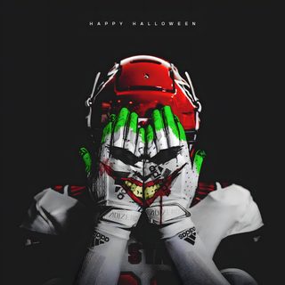 a football player with his hands on his face and the words happy halloween written in green Halloween Football Cool Football Graphics, Halloween Themed Football Posters, Football Hype Posters, black