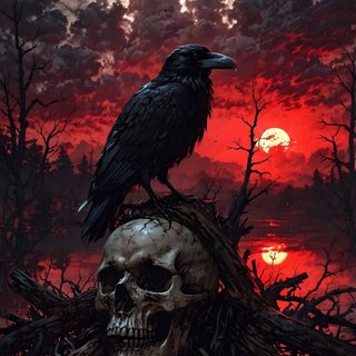 a crow sitting on top of a human skull Halloween Skull Iphone Creepy Backgrounds, Nghệ Thuật Kinh Dị, Samurai, Dark Art Photography, Scary, black