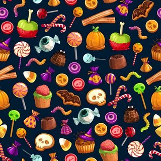 an image of candy and candies on a dark background Halloween Candy For Walls Halloween Fabric Candy Halloween Design, Halloween Candy Hd, Halloween Candy Pattern Background, black