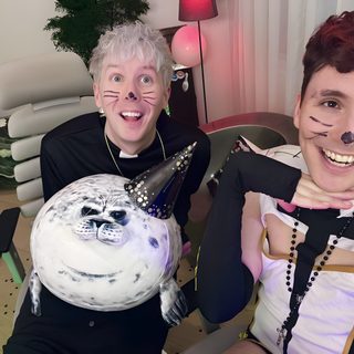 two people with painted faces are posing for the camera Dan And Phil Halloween 2009 Dan And Phil Halloween 2009, Phil Lester 2015, Phil Lester Halloween, gray