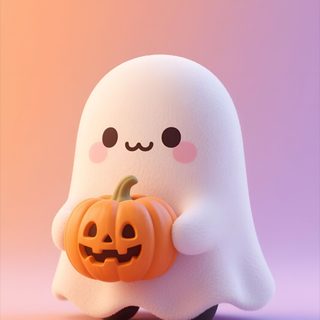 a ghost with a pumpkin in its hand 3d Cute Halloween Pumpkin, Kawaii Halloween, Halloween Magic, Ghost Pumpkin, Halloween Backgrounds, silver