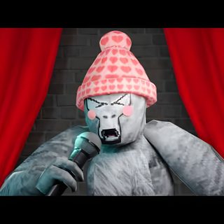 a person in a costume holding a microphone Gorilla Tag Halloween Youtubers, Tags, Singing, maroon