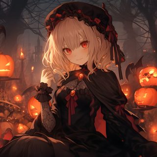 a woman dressed as a witch sitting in front of pumpkins Anime Halloween Desktop Halloween Anime Banner, Anime Halloween Backgrounds, Halloween, dark slate gray