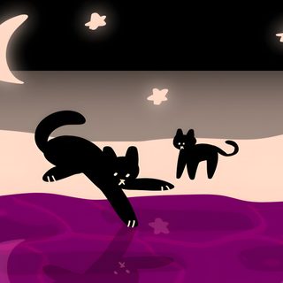 two cats are playing in the water at night, with stars and moon above them Halloween Pride Catkin Pride Flag, Demigirl Laptop, Lesbian Flag Keyboard, Asexual, Lesbian Flag Pc, purple