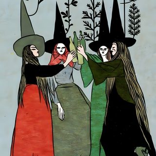 three witches are dancing in the woods Hippie Halloween Art And Illustration, Witch Aesthetic, Wow Art, Witch Art, Coven, Book Of Shadows, dark gray