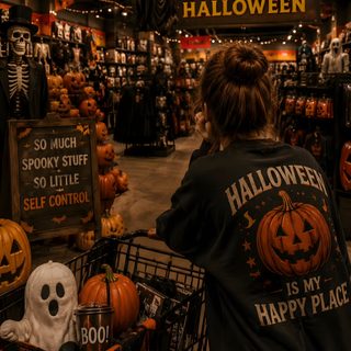a woman in a black shirt is looking at pumpkins and jack - o'- lanterns Spirit Halloween Aesthetic Halloween, Halloween 2026, Halloween Aesthetic, Halloween Usa, Spooky Places, black