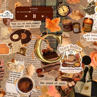a collage of various items that include coffee, books and other things to make it look like fall Halloween Gilmore Monthly Desktop, Fall Backgrounds Ipad, Cute Fall Laptop Aesthetic, peru
