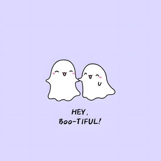 two white ghost faces with the words hey boo - tiful Halloween Smiles Lavender Pink Ghost Iphone, Preppy Ghost, Cute Little Ghost, Happy Ghosts Purple,