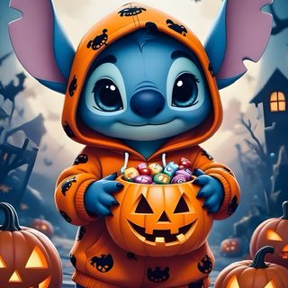 a cartoon character is holding a pumpkin Halloween Stitch Fall Stitch, Stitch Fall Iphone, Autumn Stitch, Stitch Fall Background, dim gray